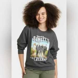Schitt’s Creek dark heather gray logo crewneck long sleeve sweatshirt. New. Med